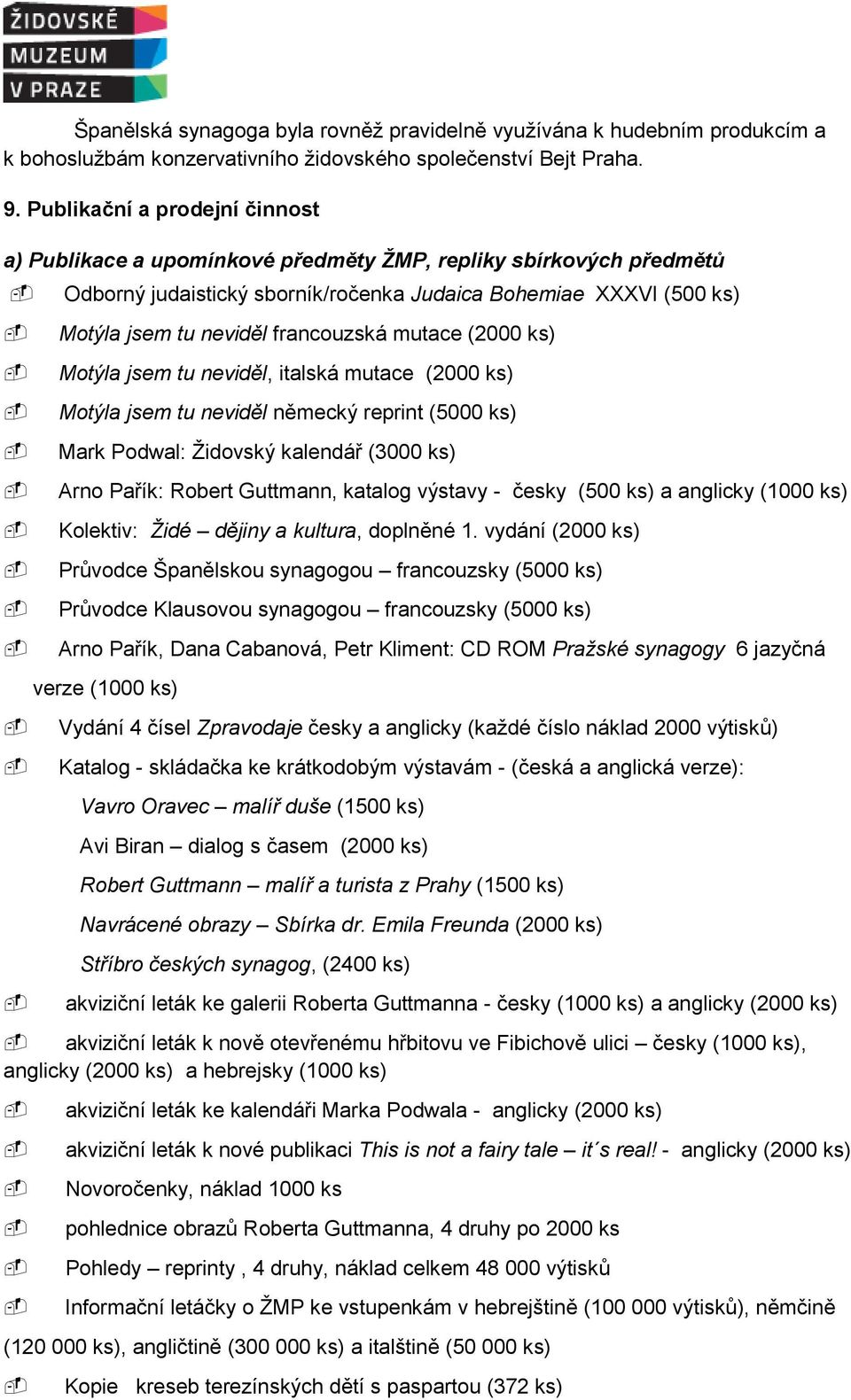 francouzská mutace (2000 ks) Motýla jsem tu neviděl, italská mutace (2000 ks) Motýla jsem tu neviděl německý reprint (5000 ks) Mark Podwal: Židovský kalendář (3000 ks) Arno Pařík: Robert Guttmann,