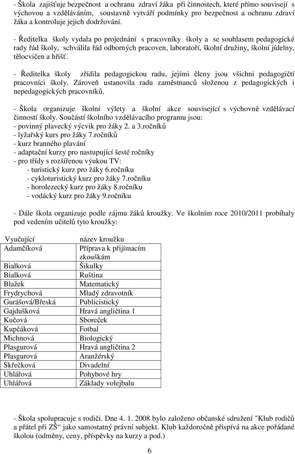 - Ředitelka školy vydala po projednání s pracovníky školy a se souhlasem pedagogické rady řád školy, schválila řád odborných pracoven, laboratoří, školní družiny, školní jídelny, tělocvičen a hřišť.