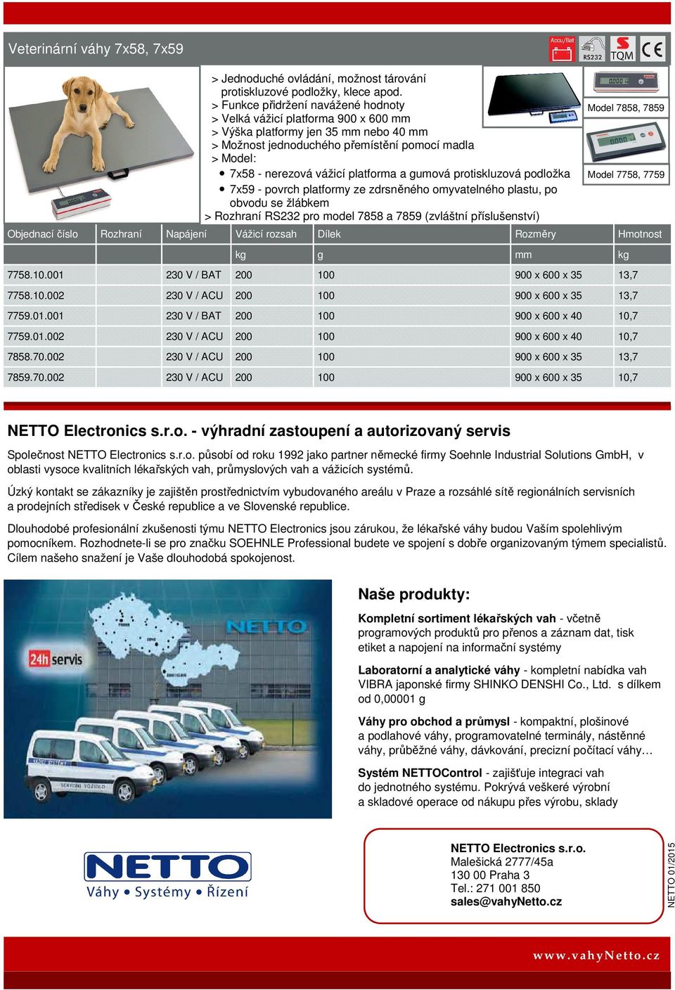 platforma a gumová protiskluzová podložka 7x59 - povrch platformy ze zdrsněného omyvatelného plastu, po obvodu se žlábkem > Rozhraní RS232 pro model 7858 a 7859 (zvláštní příslušenství) Model 7858,