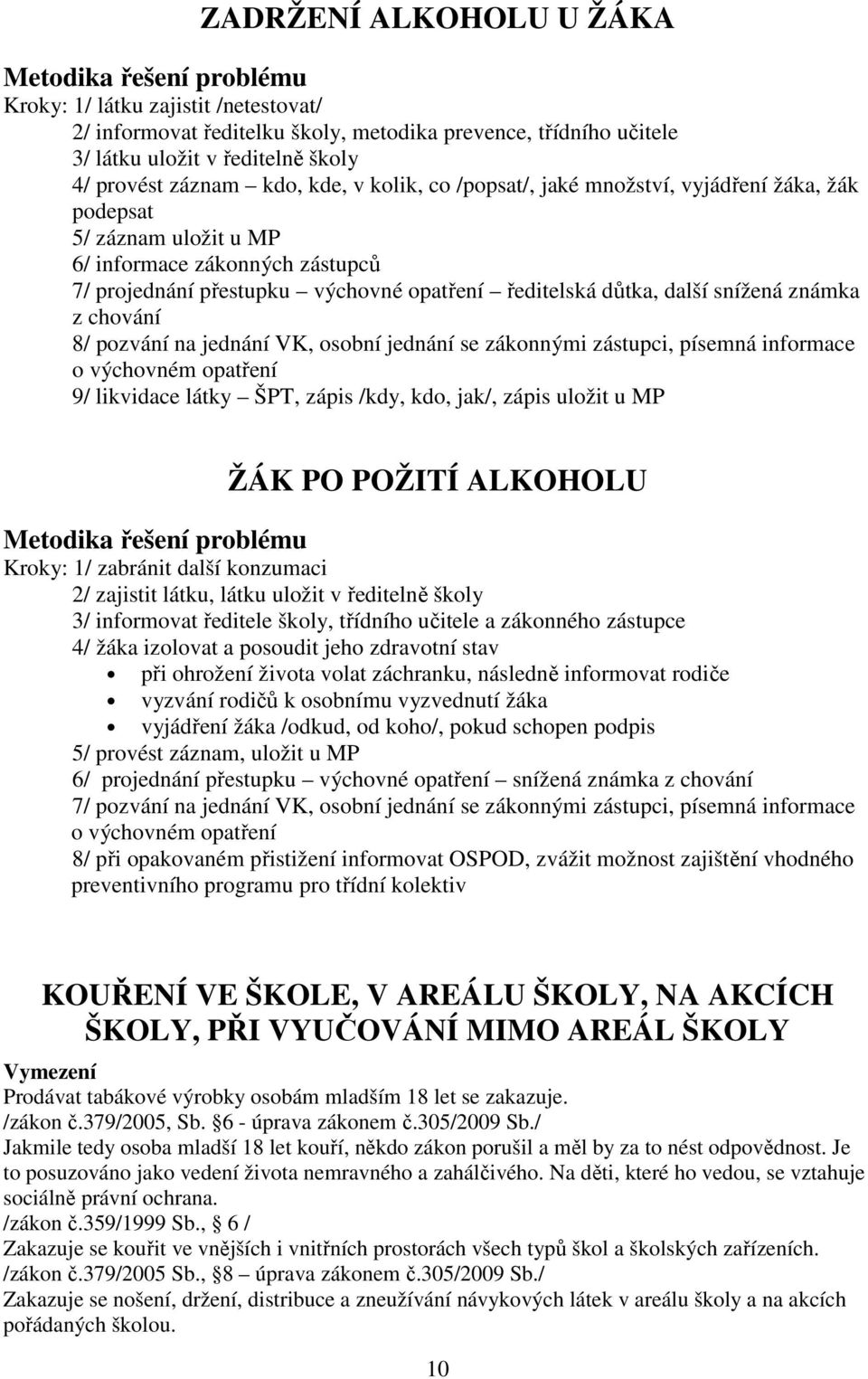 z chování 8/ pozvání na jednání VK, osobní jednání se zákonnými zástupci, písemná informace o výchovném opatření 9/ likvidace látky ŠPT, zápis /kdy, kdo, jak/, zápis uložit u MP ŽÁK PO POŽITÍ