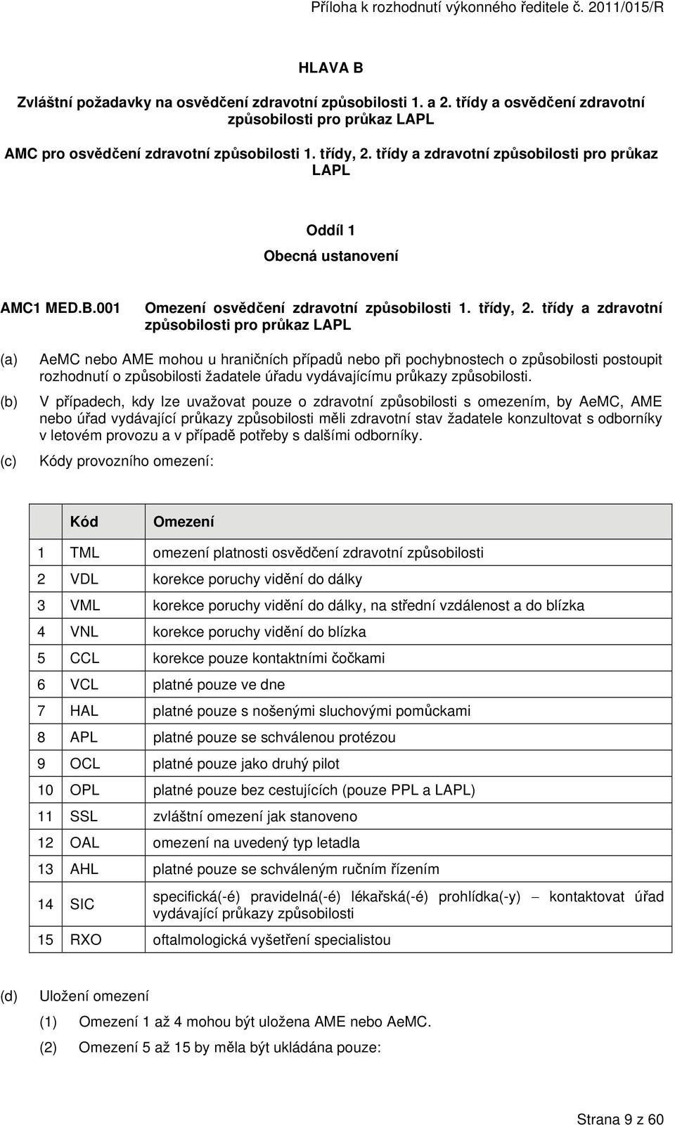 třídy a zdravotní způsobilosti pro průkaz LAPL AeMC nebo AME mohou u hraničních případů nebo při pochybnostech o způsobilosti postoupit rozhodnutí o způsobilosti žadatele úřadu vydávajícímu průkazy