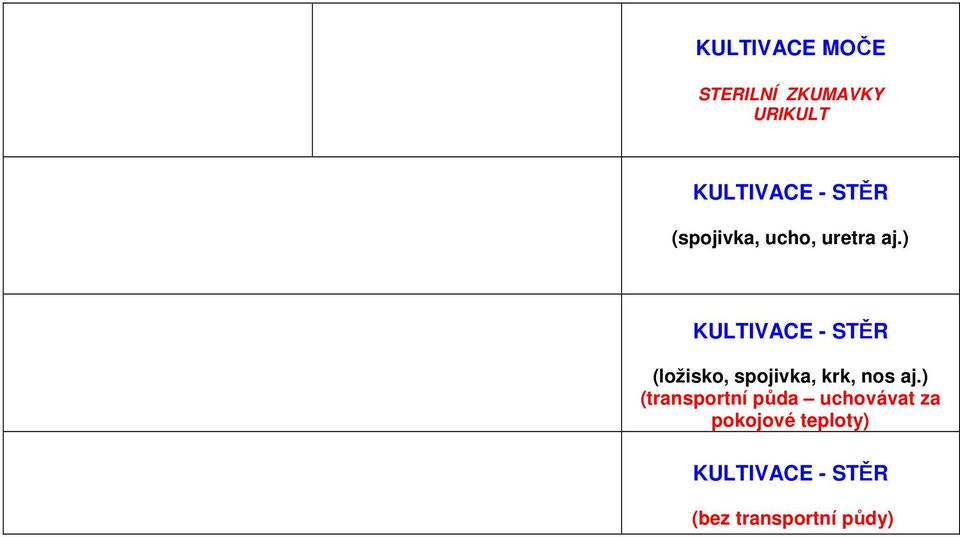 ) KULTIVACE - STĚR (ložisko, spojivka, krk, nos aj.