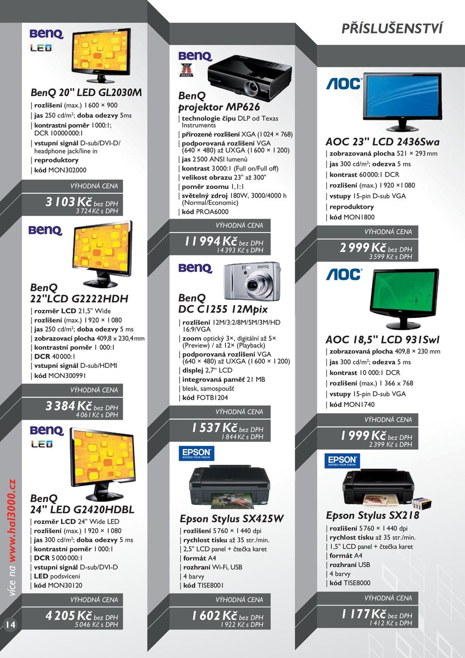 BenQ projektor MP626 technologie čipu DLP od Texas Instruments přirozené rozlišení XGA (1 024 768) podporovaná rozlišení VGA (640 480) až UXGA (1 600 1 200) jas 2 500 ANSI lumenů kontrast 3 000:1