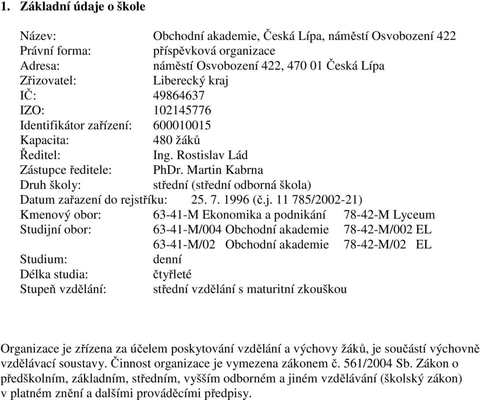 Martin Kabrna Druh školy: střední (střední odborná škola) Datum zařazení do rejs