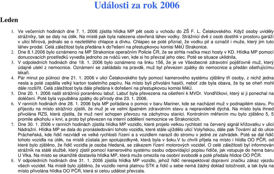 Chlapec se poté přiznal, že vodku pil a označil i muže, který jim tuto láhev prodal. Celá záležitost byla předána k do?ešení na přestupkovou komisi MěÚ Strakonice. 2. Dne 8.1.