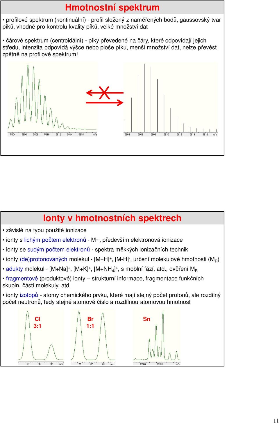 Ionty v hmotnostních spektrech závislé na typu použité ionizace ionty s lichým počtem elektronů - M +.