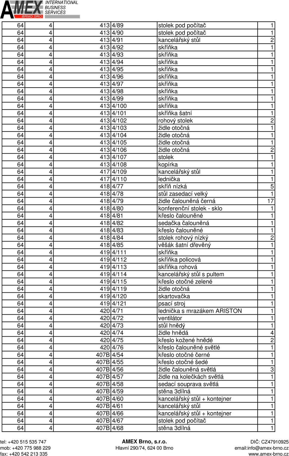 židle otočná 1 64 4 413 4/104 židle otočná 1 64 4 413 4/105 židle otočná 1 64 4 413 4/106 židle otočná 2 64 4 413 4/107 stolek 1 64 4 413 4/108 kopírka 1 64 4 417 4/109 kancelářský stůl 1 64 4 417