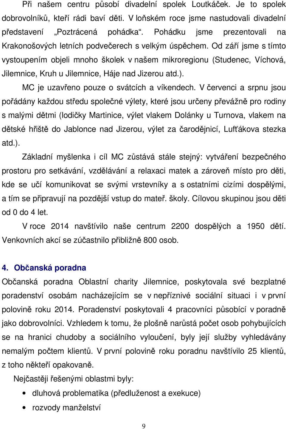 Od září jsme s tímto vystoupením objeli mnoho školek v našem mikroregionu (Studenec, Víchová, Jilemnice, Kruh u Jilemnice, Háje nad Jizerou atd.). MC je uzavřeno pouze o svátcích a víkendech.