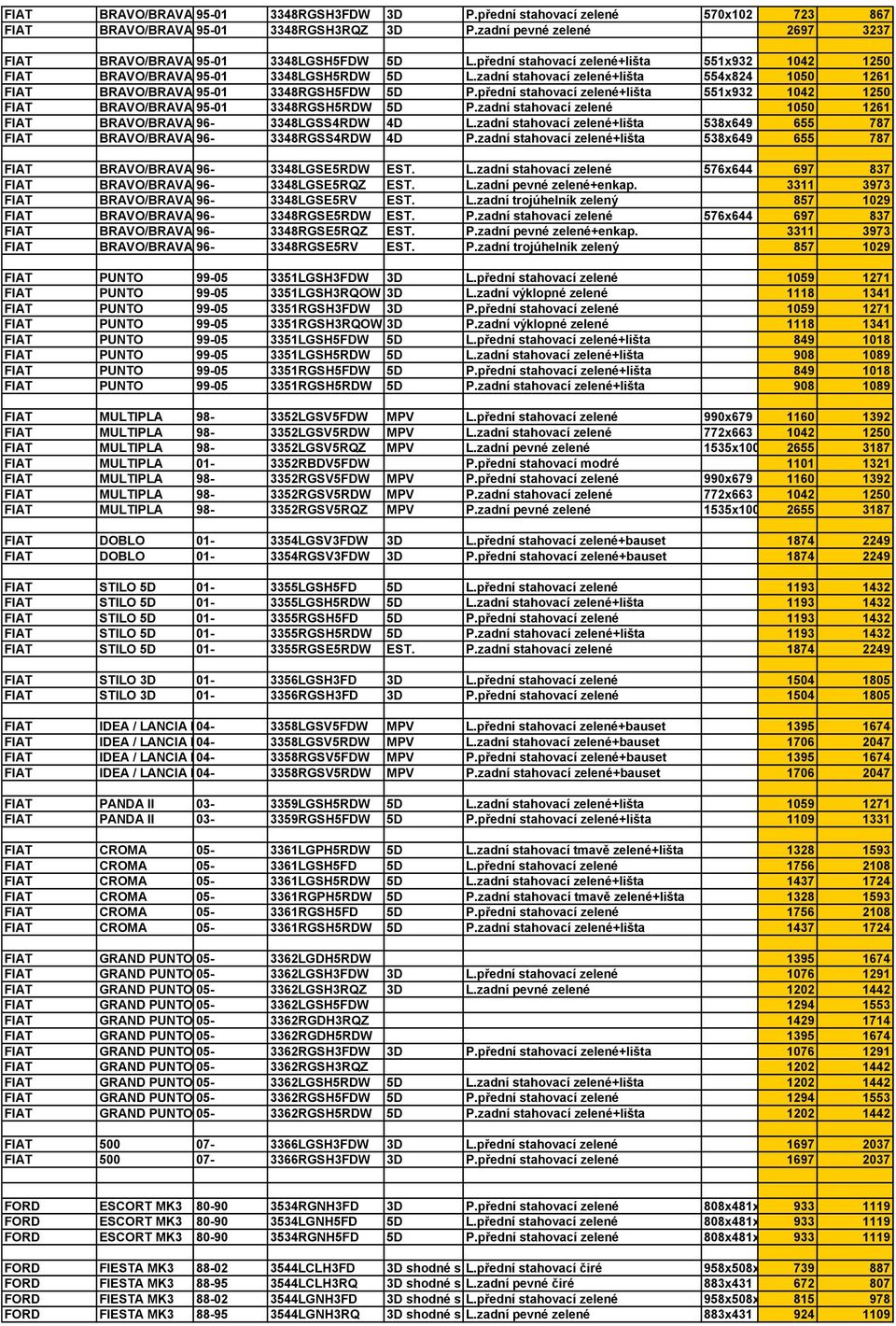 přední stahovací zelené+lišta 551x932 1042 1250 BRAVO/BRAVA/MAREA 95-01 3348RGSH5RDW 5D P.zadní stahovací zelené 1050 1261 BRAVO/BRAVA/MAREA 96-3348LGSS4RDW 4D L.