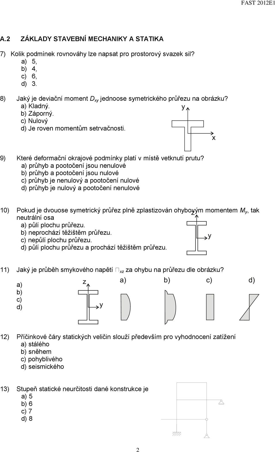 9) Které deformační okrajové podmínky platí v místě vetknutí prutu?