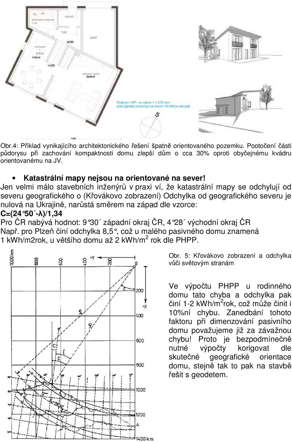 Jen velmi málo stavebních inženýrů v praxi ví, že katastrální mapy se odchylují od severu geografického o (Křovákovo zobrazení) Odchylka od geografického severu je nulová na Ukrajině, narůstá směrem