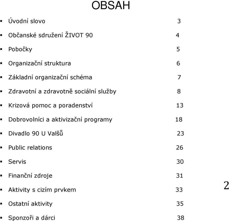 poradenství 13 Dobrovolníci a aktivizační programy 18 Divadlo 90 U Valšů 23 Public