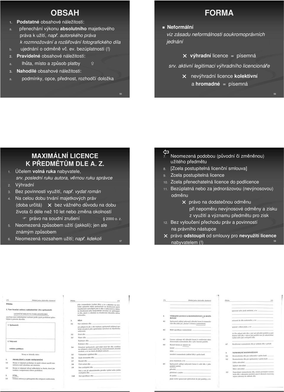 podmínky, opce, pednost, rozhodí doložka FORMA Neformální viz zásadu neformálnosti soukromoprávních jednání výhradní licence = písemná srv.