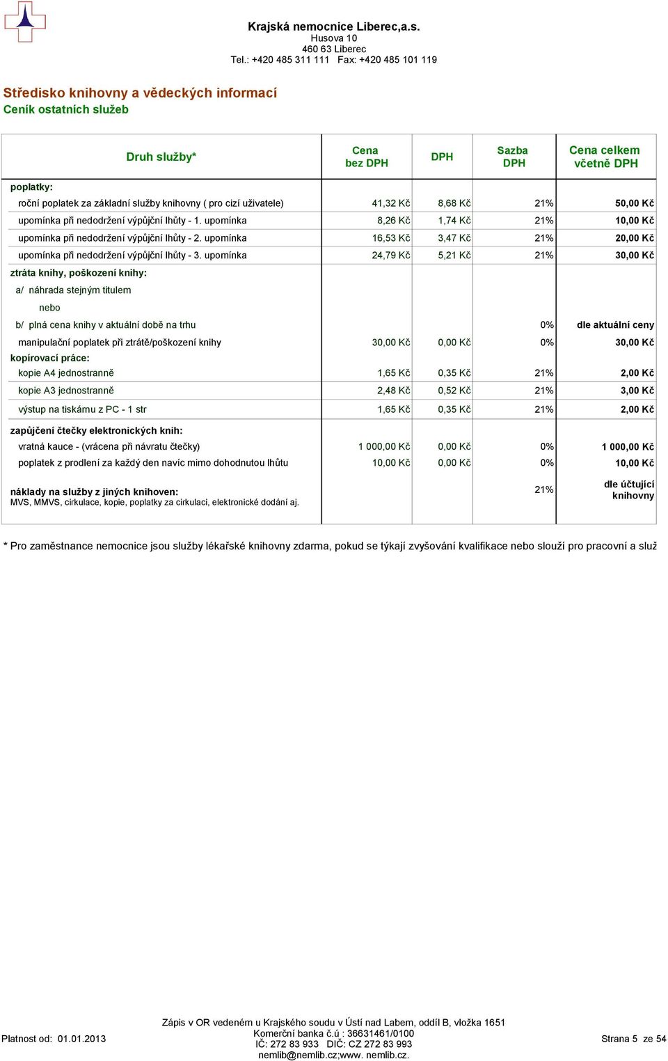 upomínka 16,53 Kč 3,47 Kč 21% 20,00 Kč upomínka při nedodržení výpůjční lhůty - 3.