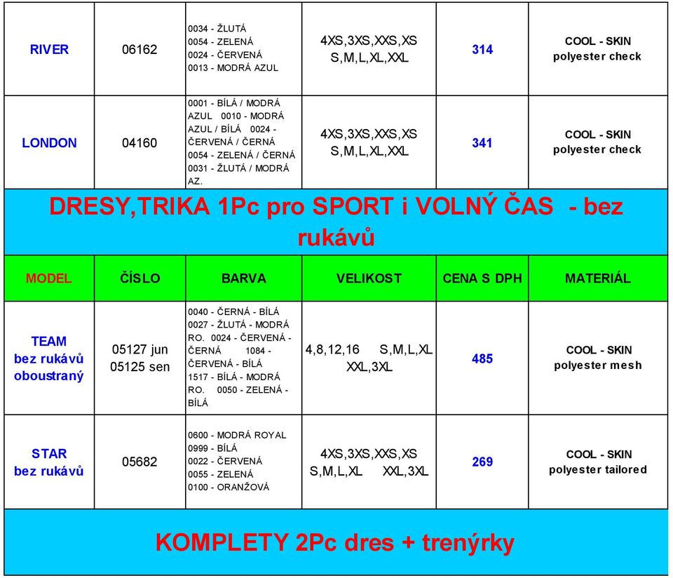 341 polyester check DRESY,TRIKA 1Pc pro SPORT i VOLNÝ ČAS - bez rukávů TEAM bez rukávů oboustraný 05127 jun 05125 sen 0040 - ČERNÁ - BÍLÁ 0027 - ŽLUTÁ - MODRÁ