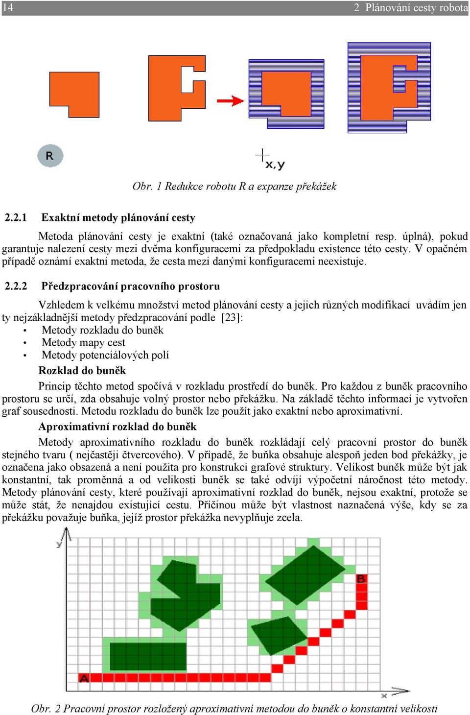 2.2 Předzpracování pracovního prostoru Vzhledem k velkému množství metod plánování cesty a jejich různých modifikací uvádím jen ty nejzákladnější metody předzpracování podle [23]: Metody rozkladu do