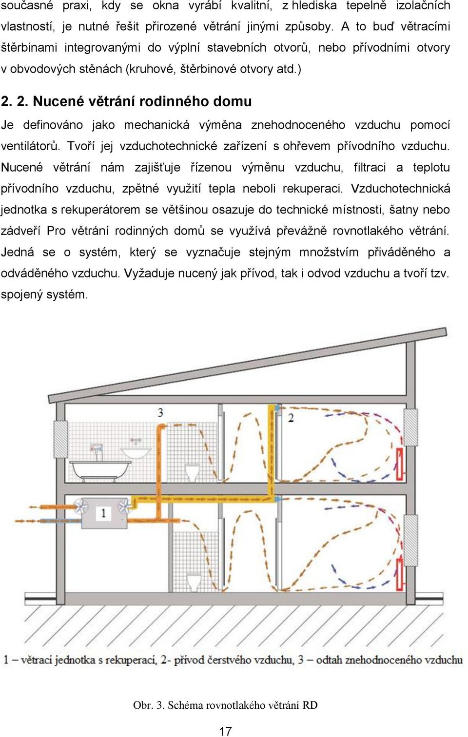 2. Nucené větrání rodinného domu Je definováno jako mechanická výměna znehodnoceného vzduchu pomocí ventilátorů. Tvoří jej vzduchotechnické zařízení s ohřevem přívodního vzduchu.