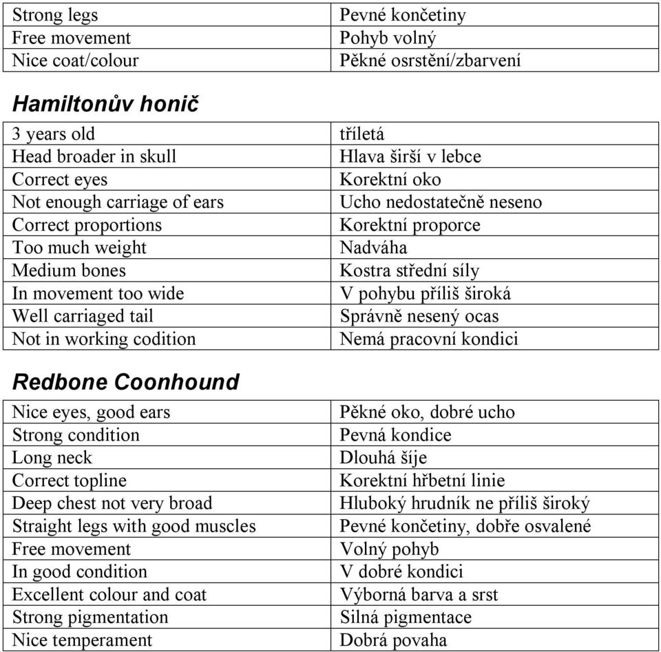 carriaged tail Správně nesený ocas Not in working codition Nemá pracovní kondici Redbone Coonhound Nice eyes, good ears Strong condition Long neck Correct topline Deep chest not very broad Straight