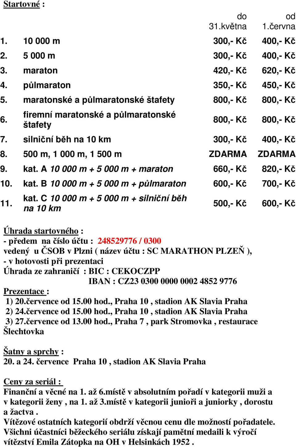 500 m, 1 000 m, 1 500 m ZDARMA ZDARMA 9. kat.