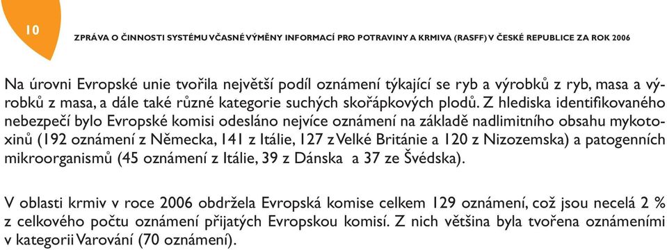 z Velké Británie a 120 z Nizozemska) a patogenních mikroorganismů (45 oznámení z Itálie, 39 z Dánska a 37 ze Švédska).