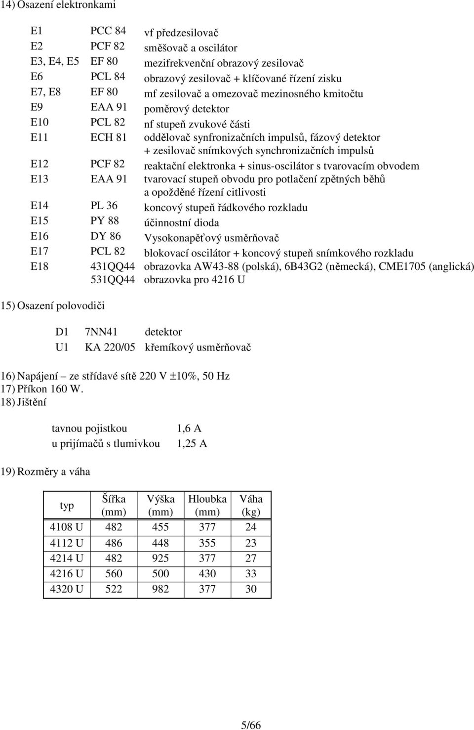 synchronizačních impulsů E12 PCF 82 reaktační elektronka + sinus-oscilátor s tvarovacím obvodem E13 EAA 91 tvarovací stupeň obvodu pro potlačení zpětných běhů a opožděné řízení citlivosti E14 PL 36