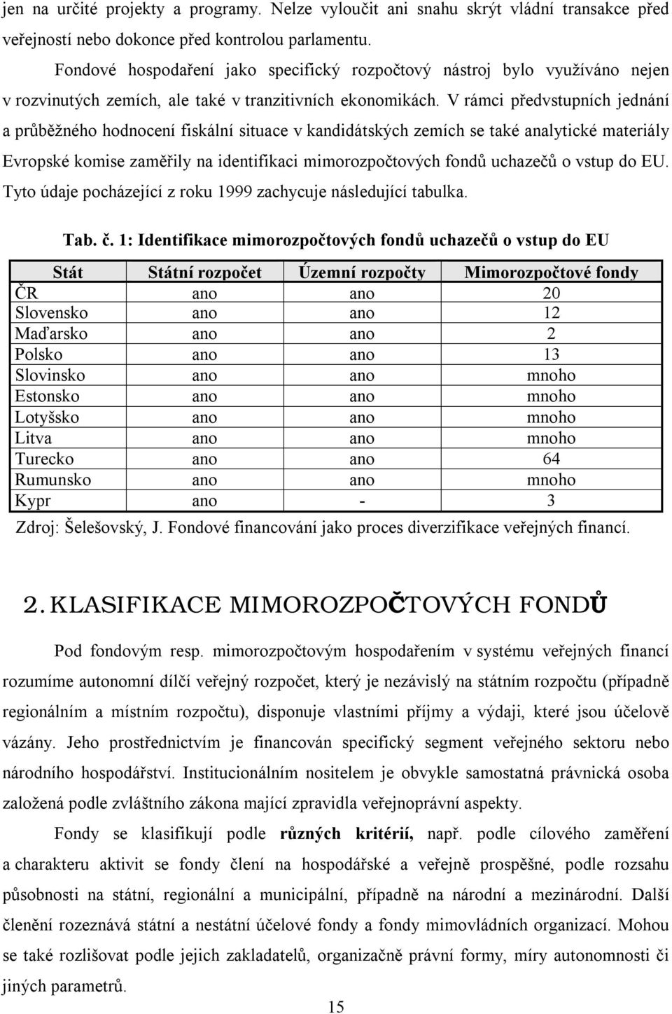 V rámci předvstupních jednání a průběžného hodnocení fiskální situace v kandidátských zemích se také analytické materiály Evropské komise zaměřily na identifikaci mimorozpočtových fondů uchazečů o