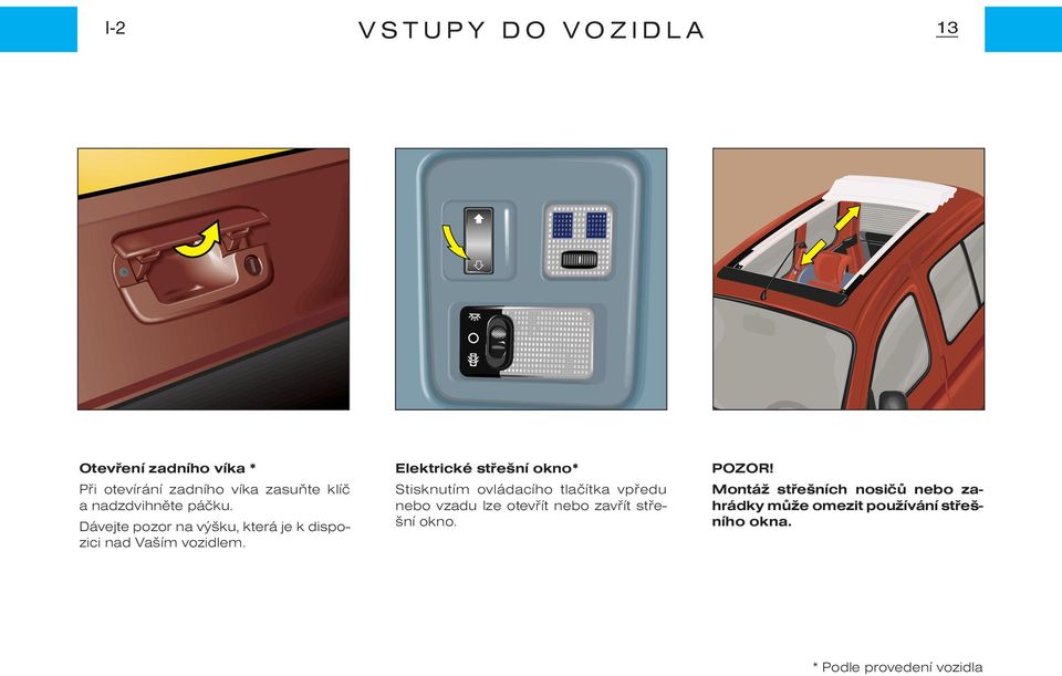 Elektrické støešní okno* Stisknutím ovládacího tlaèítka vpøedu nebo vzadu lze otevøít nebo zavøít