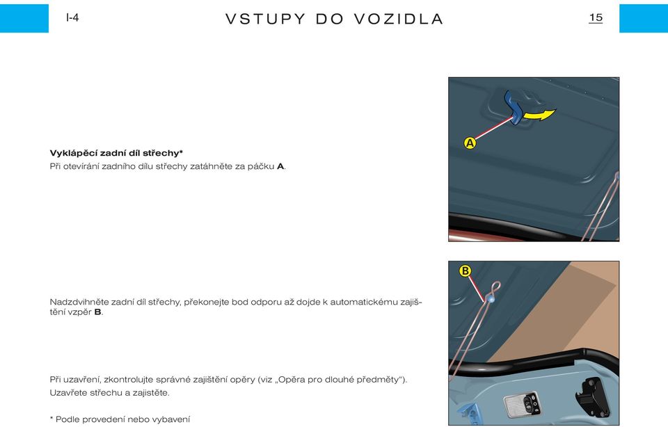 A B Nadzdvihnìte zadní díl støechy, pøekonejte bod odporu až dojde k automatickému