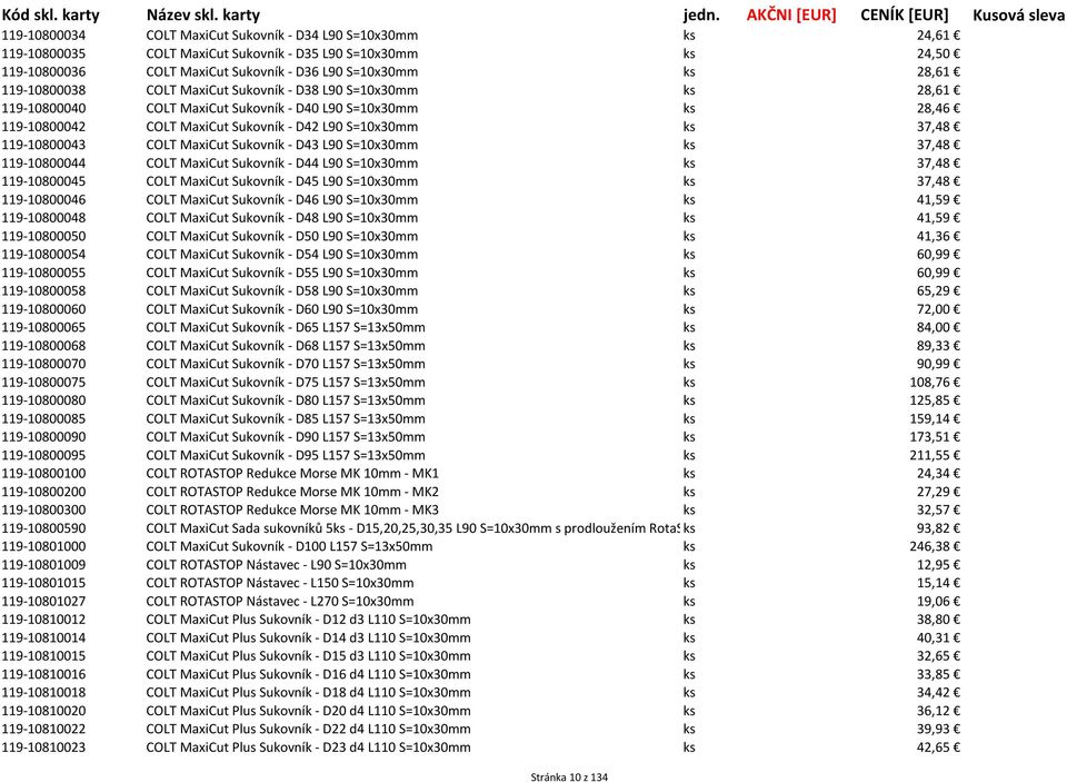 119-10800043 COLT MaxiCut Sukovník - D43 L90 S=10x30mm ks 37,48 119-10800044 COLT MaxiCut Sukovník - D44 L90 S=10x30mm ks 37,48 119-10800045 COLT MaxiCut Sukovník - D45 L90 S=10x30mm ks 37,48