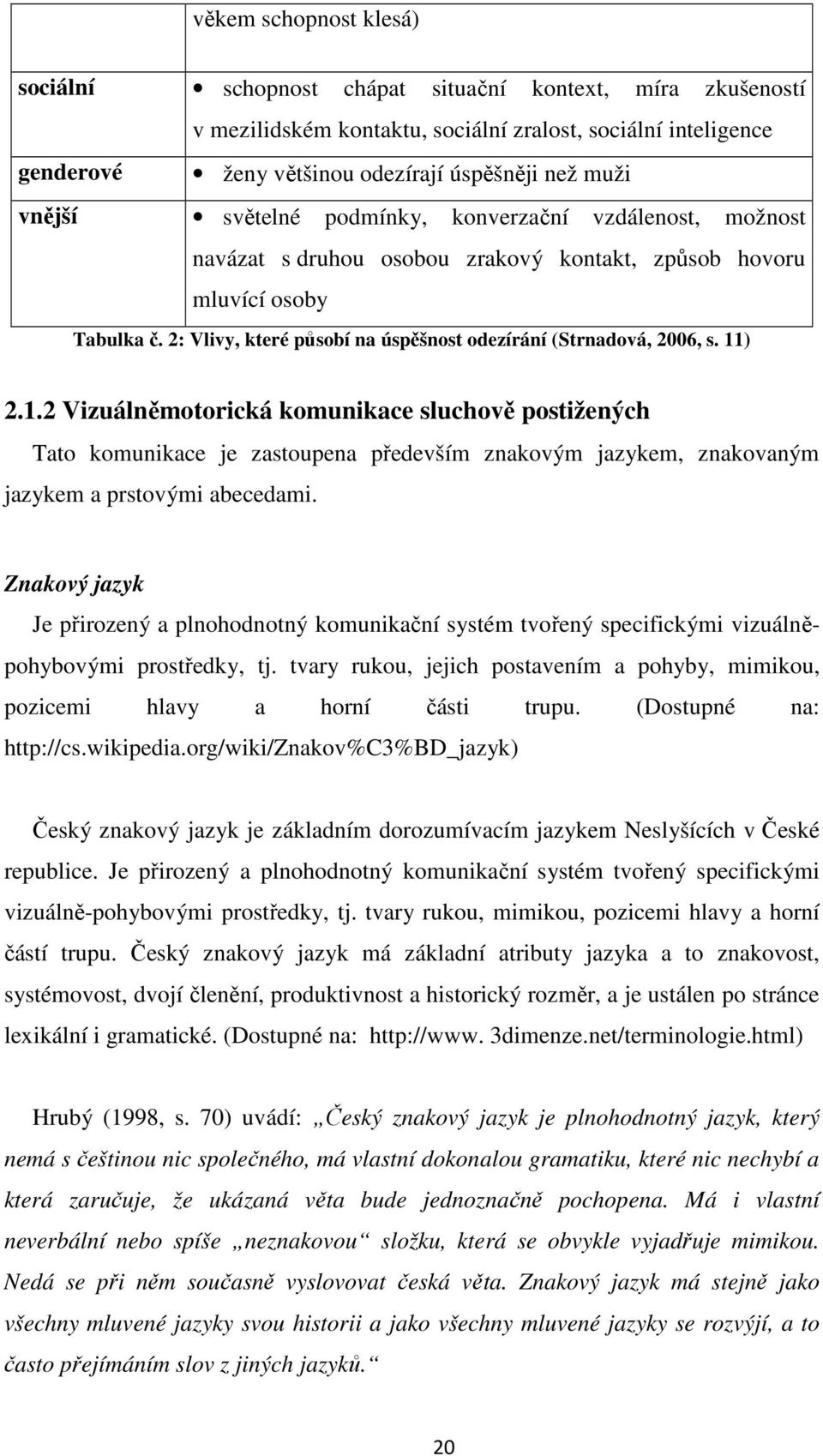 2: Vlivy, které působí na úspěšnost odezírání (Strnadová, 2006, s. 11