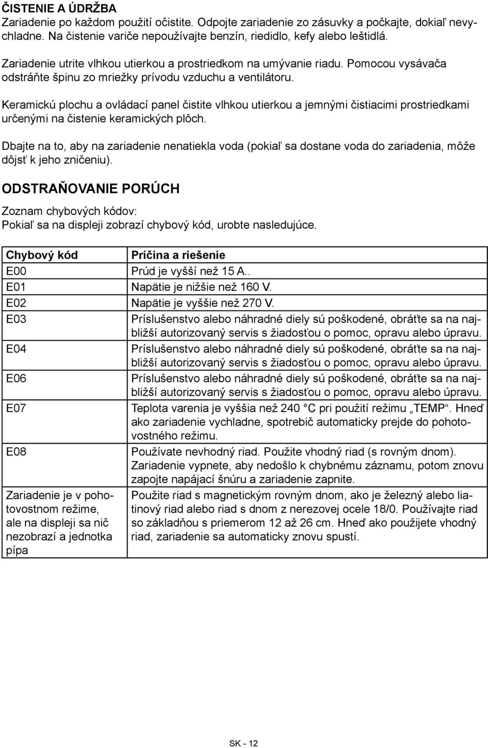 Keramickú plochu a ovládací panel čistite vlhkou utierkou a jemnými čistiacimi prostriedkami určenými na čistenie keramických plôch.