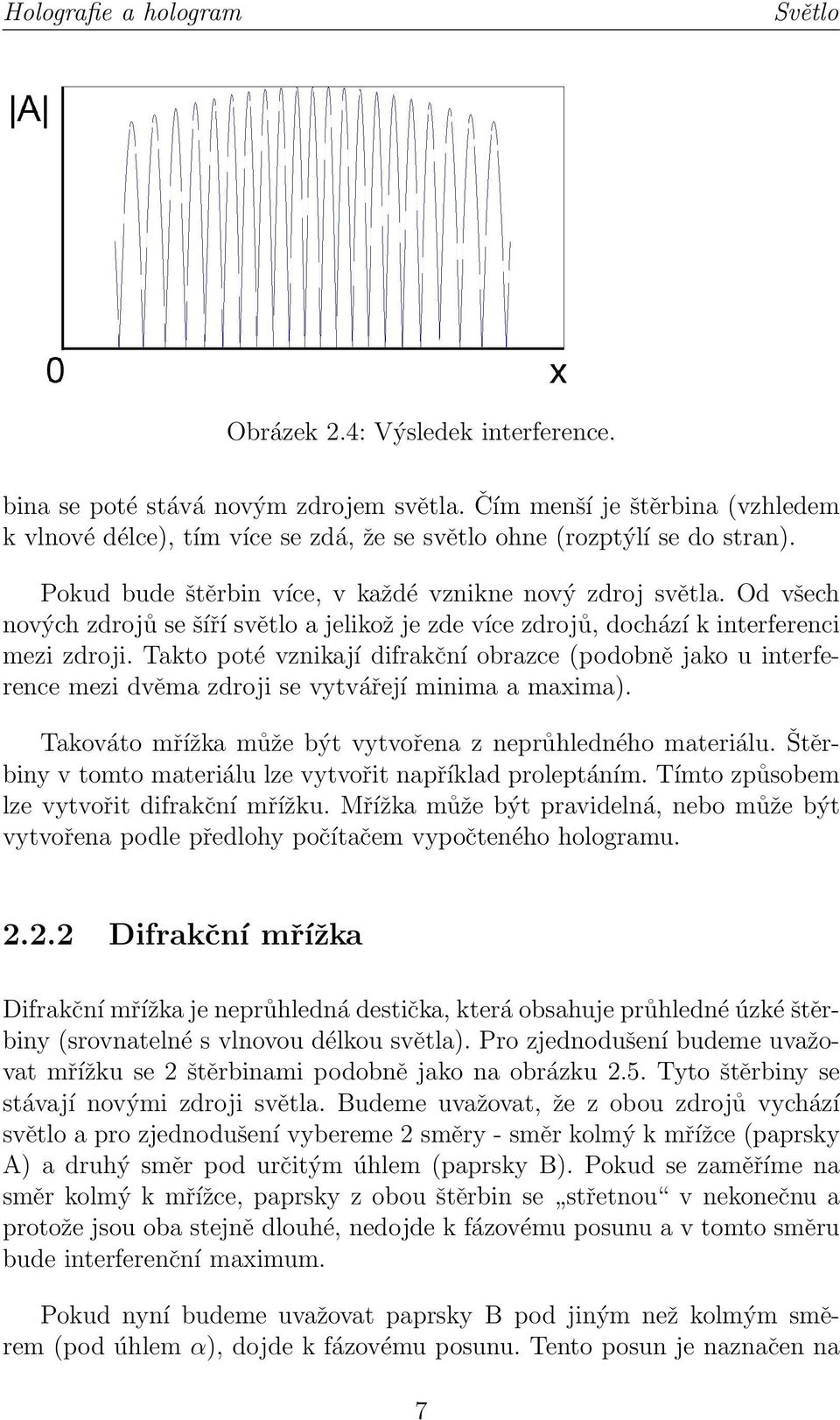 Od všech nových zdrojů se šíří světlo a jelikož je zde více zdrojů, dochází k interferenci mezi zdroji.