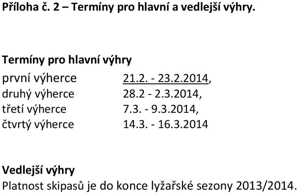 2-2.3.2014, třetí výherce 7.3. - 9.3.2014, čtvrtý výherce 14.3. - 16.