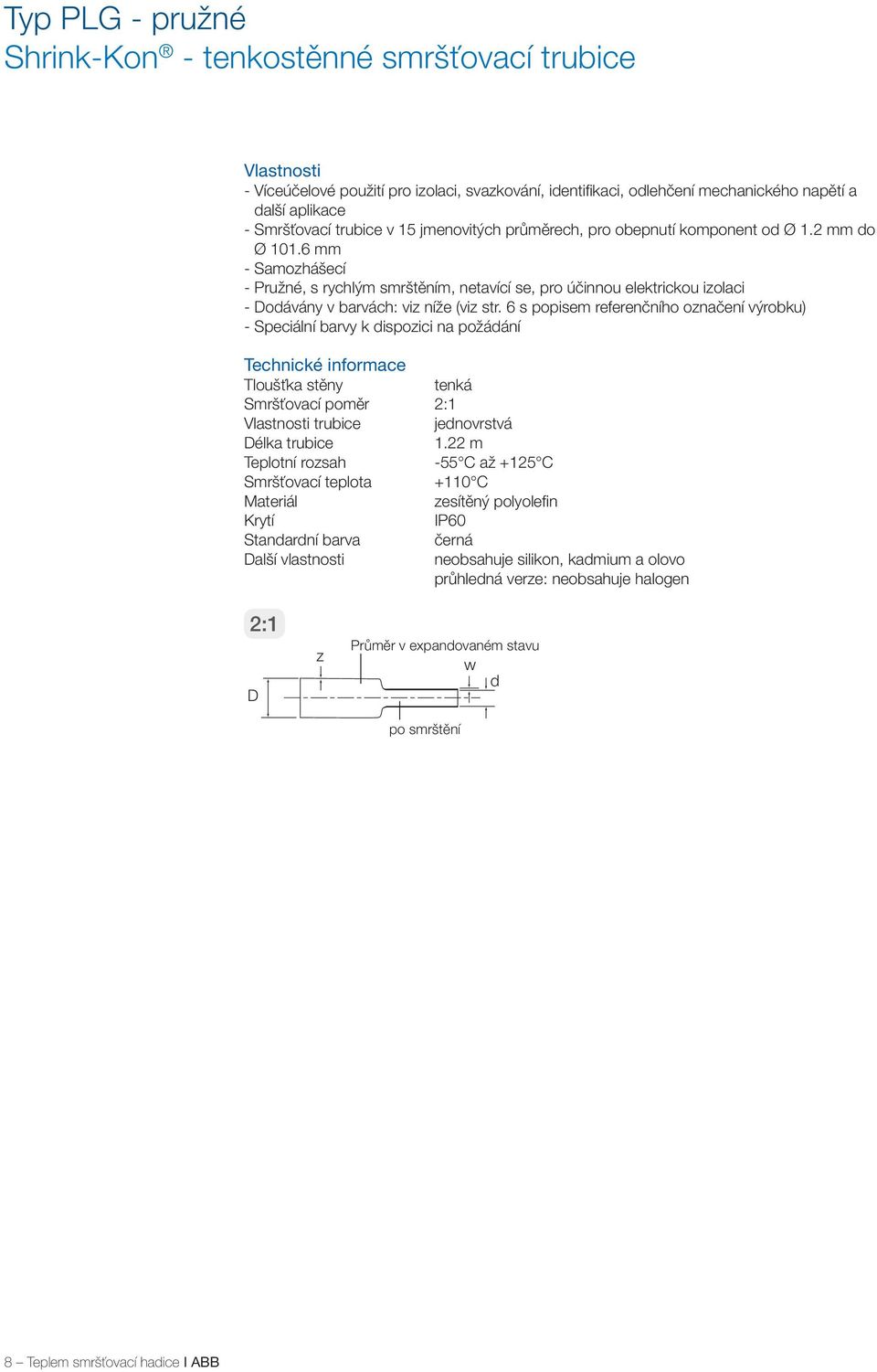 6 s popisem referenčního označení ) - Speciální barvy k ispozici na požáání tenká Smršťovací poměr 2:1 trubice jenovrstvá élka trubice 1.