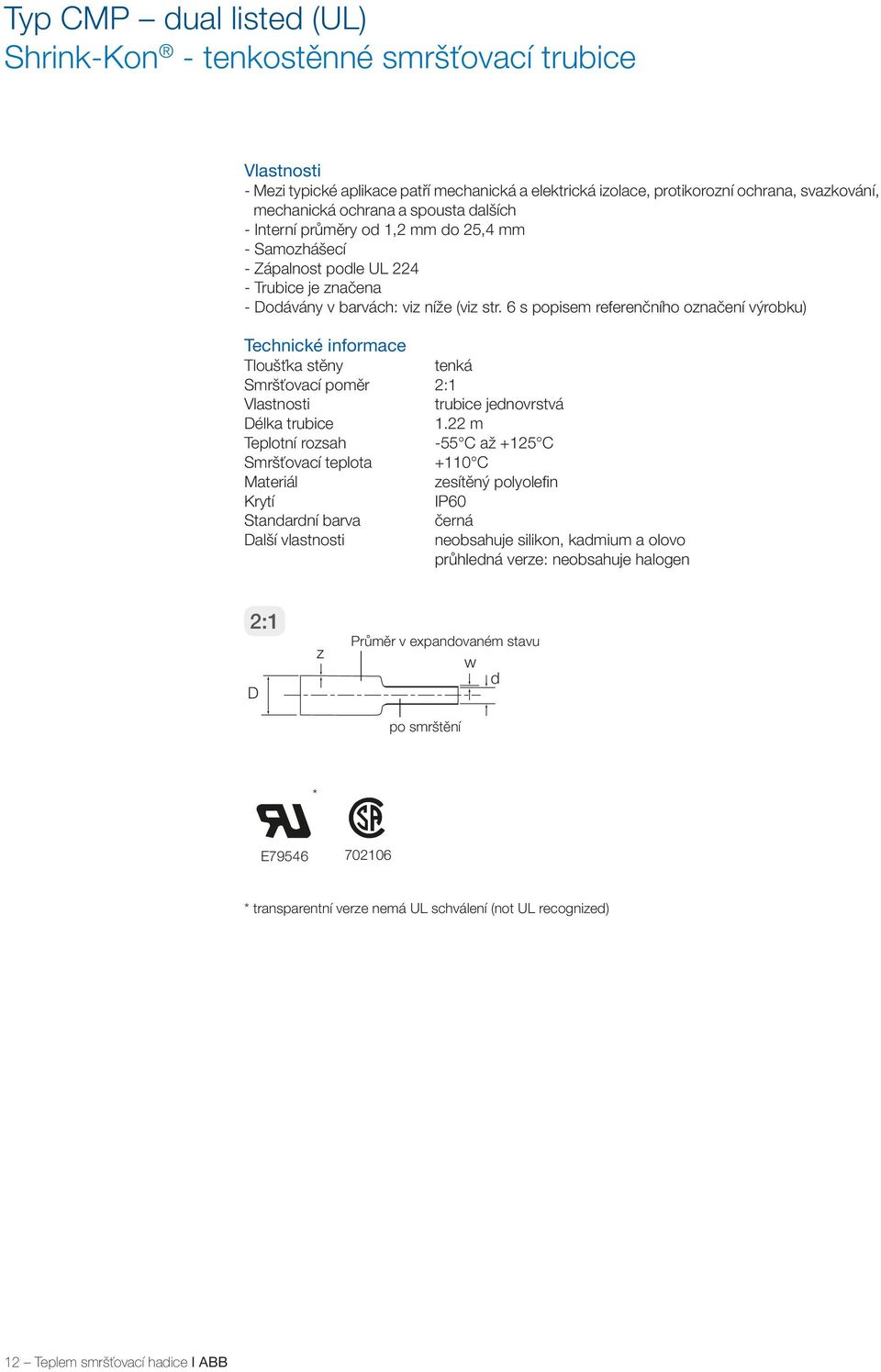 6 s popisem referenčního označení ) tenká Smršťovací poměr 2:1 trubice jenovrstvá élka trubice 1.
