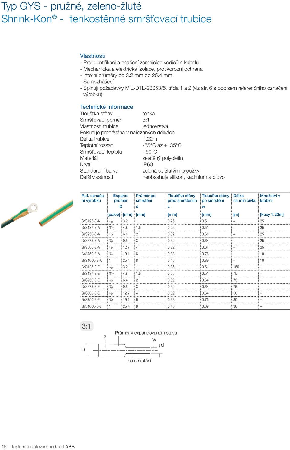 6 s popisem referenčního označení ) tenká Smršťovací poměr 3:1 trubice jenovrstvá Poku je proávána v nařezaných élkách élka trubice 1.