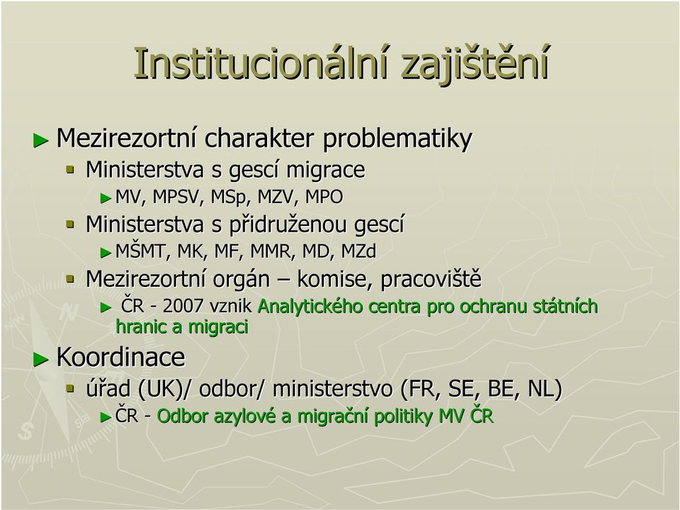 orgán komise, pracoviště ČR - 2007 vznik Analytického centra pro ochranu státních hranic a