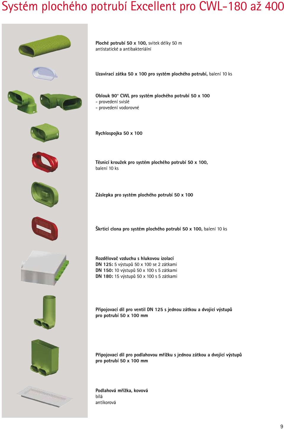 systém plochého potrubí 50 x 100 Škrticí clona pro systém plochého potrubí 50 x 100, balení 10 ks Rozdělovač vzduchu s hlukovou izolací DN 125: 5 výstupů 50 x 100 se 2 zátkami DN 150: 10 výstupů 50 x