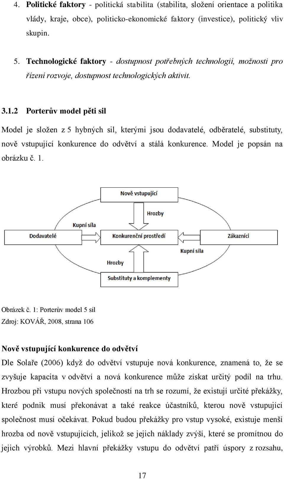 2 Porterův model pěti sil Model je sloţen z 5 hybných sil, kterými jsou dodavatelé, odběratelé, substituty, nově vstupující konkurence do odvětví a stálá konkurence. Model je popsán na obrázku č. 1.