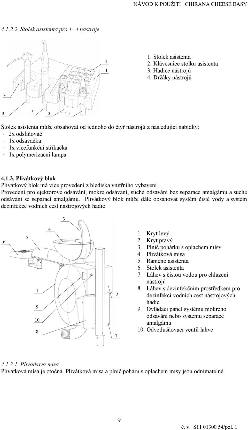 Provedení pro ejektorové odsávání, mokré odsávaní, suché odsávání bez separace amalgámu a suché odsávání se separací amalgámu.