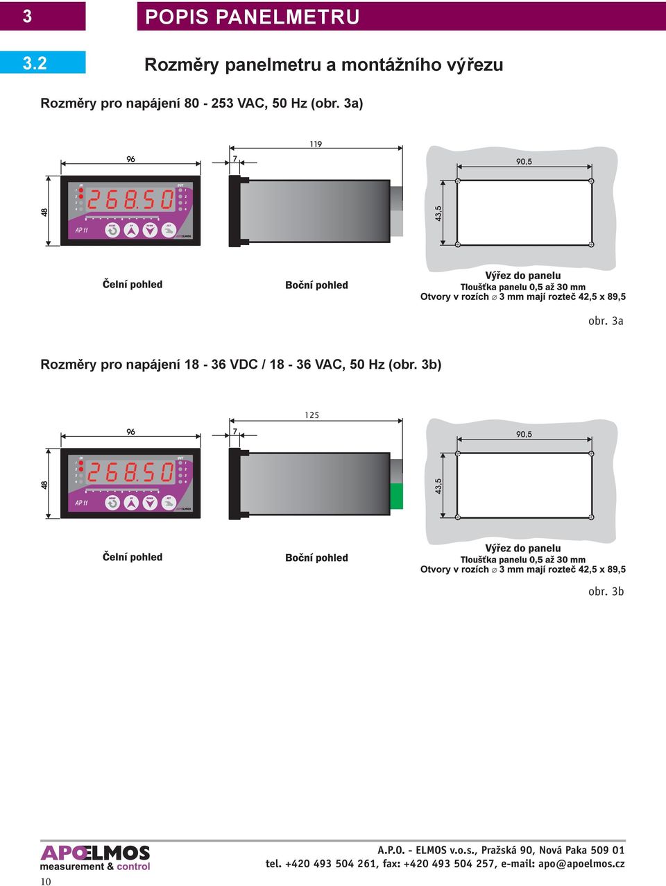 napájení 80-253 VAC, 50 Hz (obr.