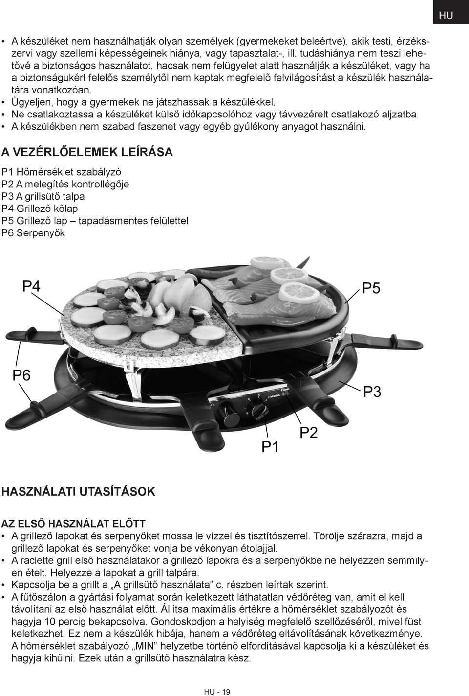 készülék használatára vonatkozóan. Ügyeljen, hogy a gyermekek ne játszhassak a készülékkel. Ne csatlakoztassa a készüléket külső időkapcsolóhoz vagy távvezérelt csatlakozó aljzatba.