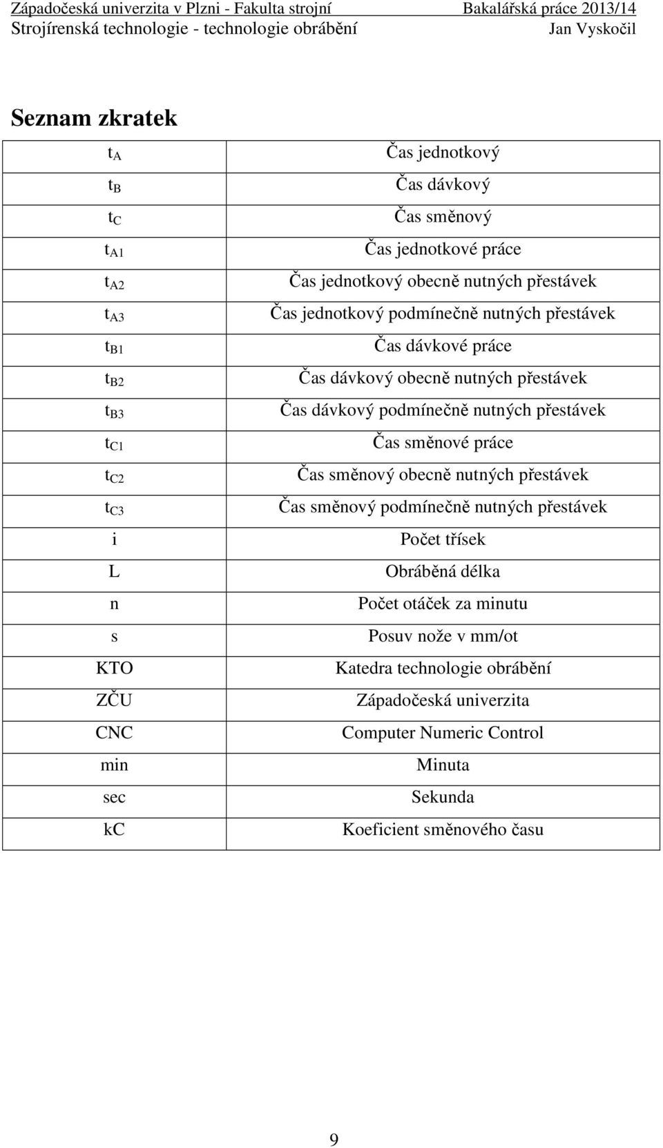 podmínečně nutných přestávek Čas směnové práce Čas směnový obecně nutných přestávek Čas směnový podmínečně nutných přestávek Počet třísek Obráběná délka