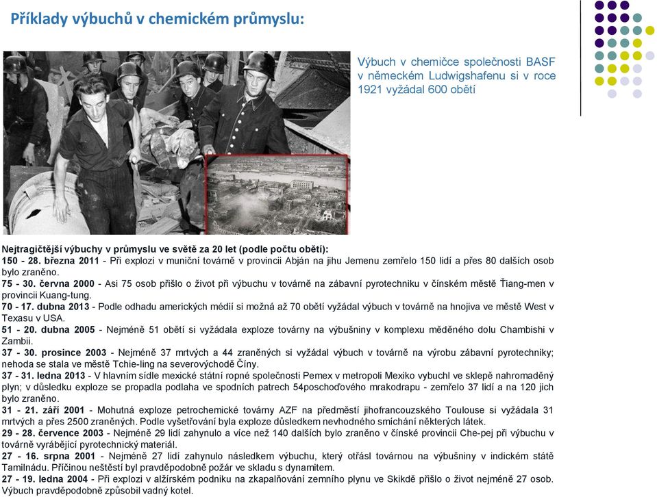 června 2000 - Asi 75 osob přišlo o život při výbuchu v továrně na zábavní pyrotechniku v čínském městě Ťiang-men v provincii Kuang-tung. 70-17.