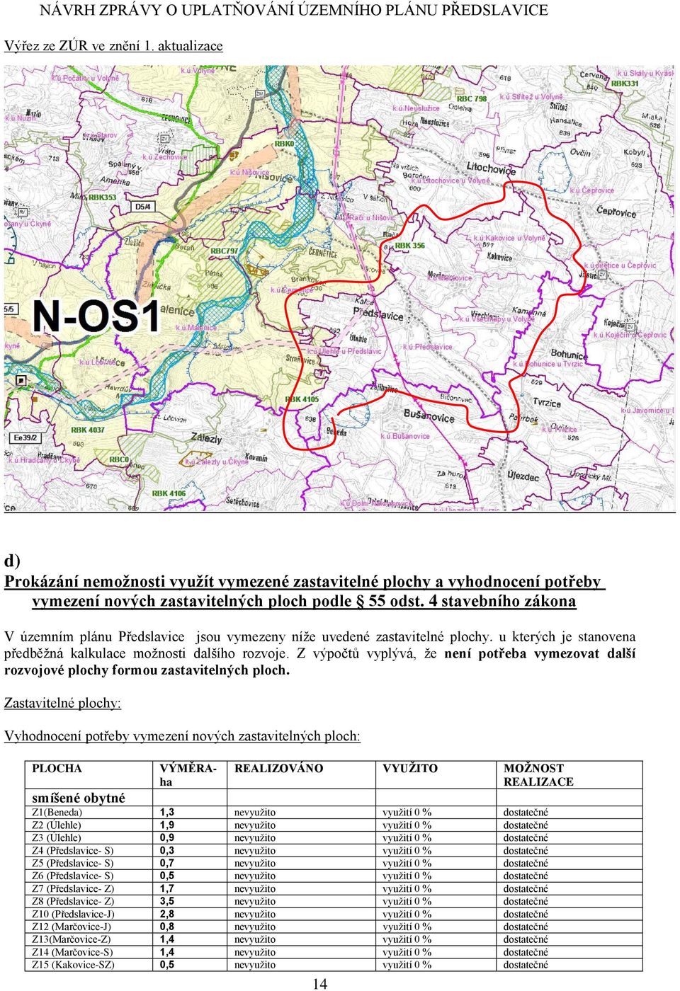 Z výpočtů vyplývá, že není potřeba vymezovat další rozvojové plochy formou zastavitelných ploch.