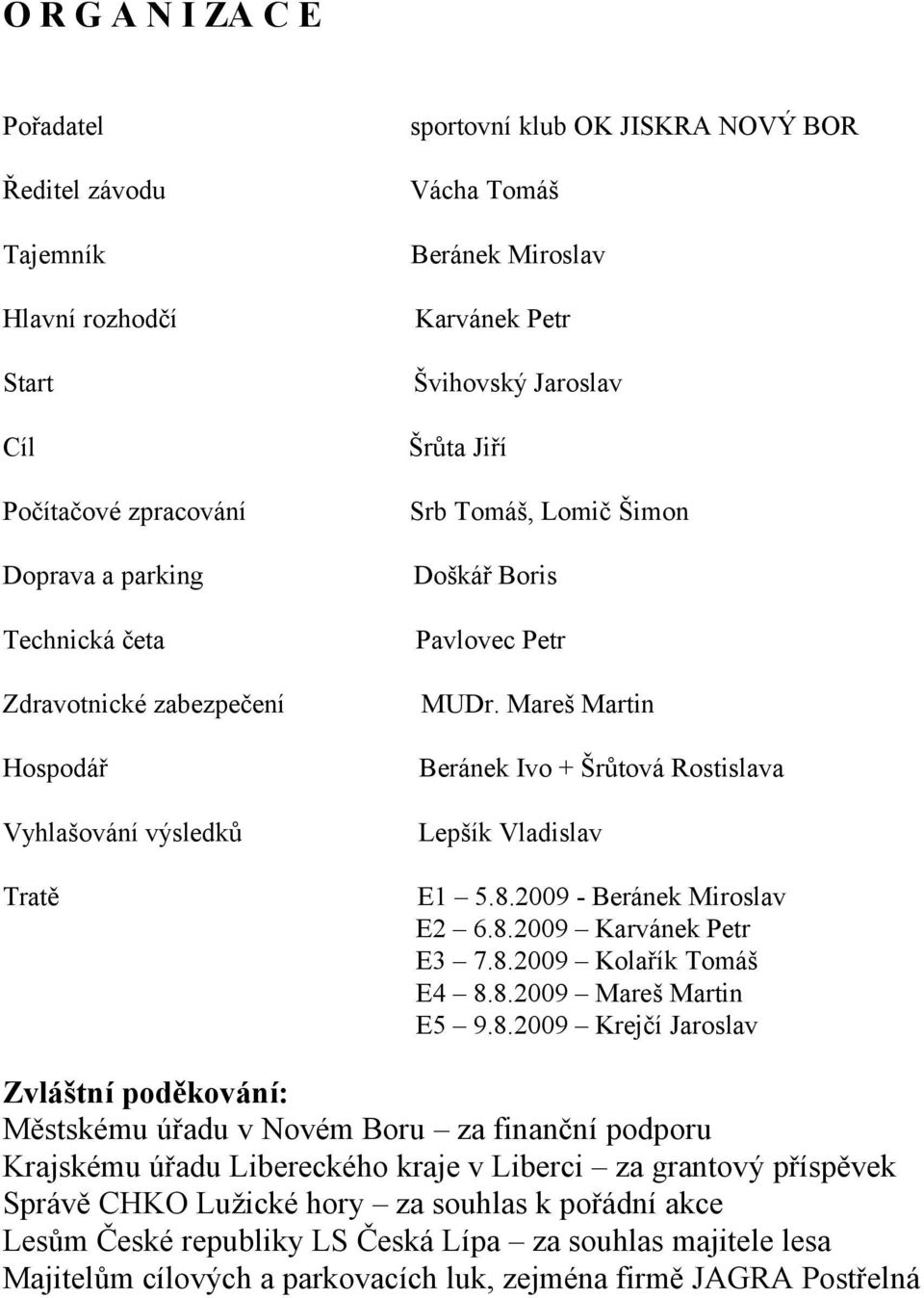 Mareš Martin Beránek Ivo + Šrůtová Rostislava Lepšík Vladislav Tratě E1 5.8.