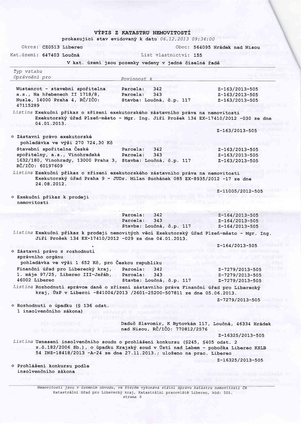 p.!L7 z-l63/20l3-sos 47L1-5289 Listina Exeku6ni pilkaz o ziizeni exekutorsk6ho z6stavniho pr6va na Exekutorskli'riiad Plzei-mdsto - Mgr. Ing.