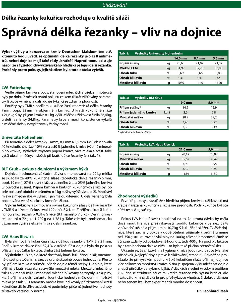 LVA Futterkamp Vedle příjmu krmiva a vody, stanovení mléčných složek a hmotnosti byly po dobu 7 měsíců trvání pokusu celkem třikrát zjišťovány parametry látkové výměny a další údaje týkající se