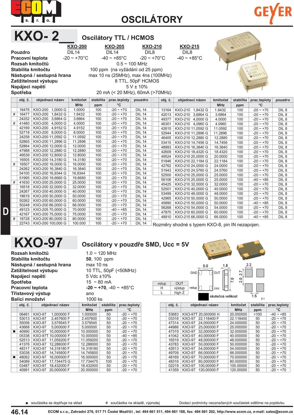 1,0000 G 1.0000 100-20 ~ +70 I 14 # 16477 KXO-200 1,8432 G 1.8432 100-20 ~ +70 I 14 24252 KXO-200 3,6864 G 3.6864 100-20 ~ +70 I 14 # 41480 KXO-200 4,0000 G 4.