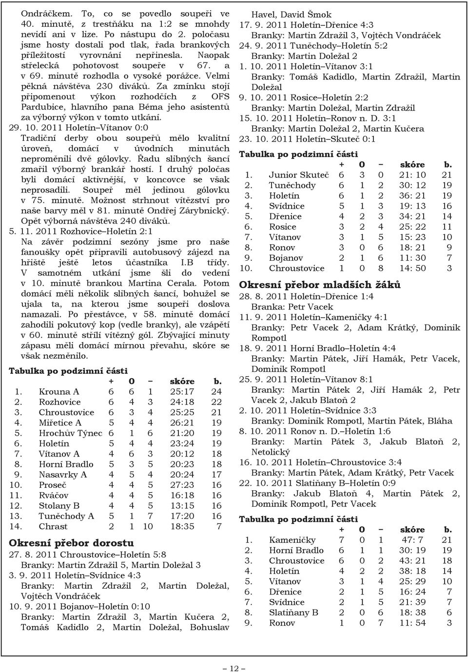 Za zmínku stojí připomenout ýkon rozhodčích z OFS Pardubice, hlaního pana Béma jeho asistentů za ýborný ýkon tomto utkání. 9.